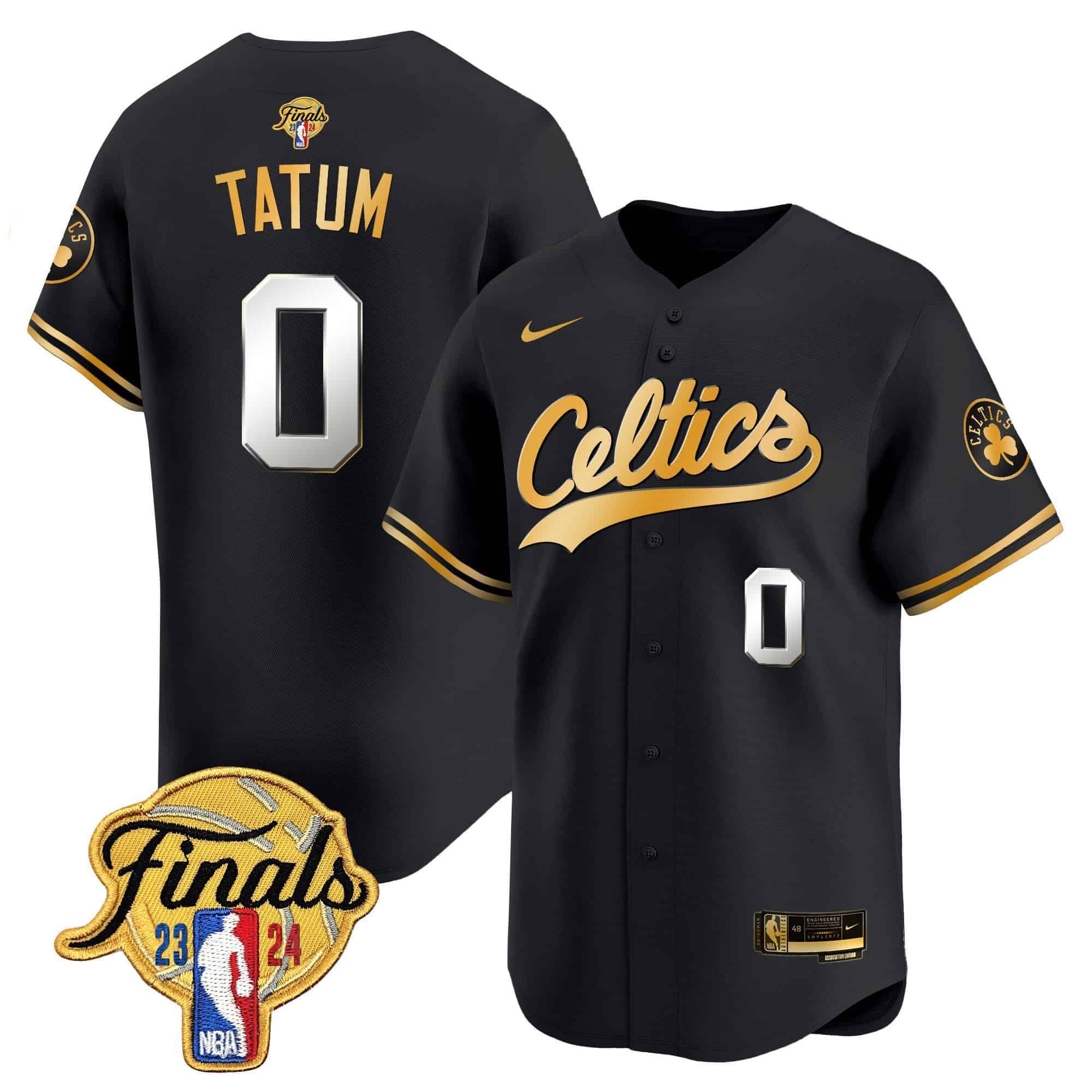 Men Boston Celtics #0 Tatum Black 2024 Nike Finals Patch Baseball NBA Jersey